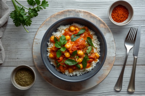 Chickpea and spinach curry, made with silverbeet from your box